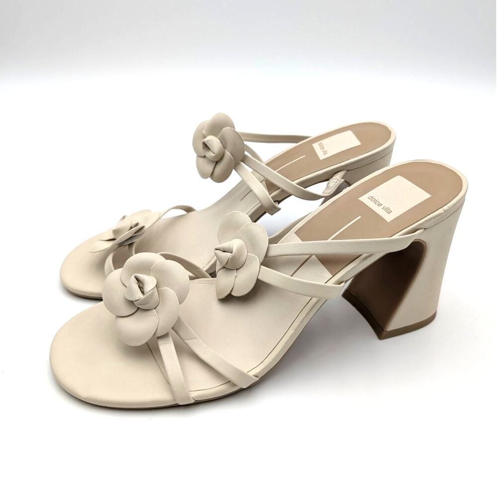 Dolce Vita Briah Flower Block Heel Pump Open Toe Women's Cream Size US9.5 EU40